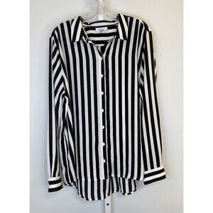 ON 34th Women’s Button Down Shirt XL Black White Striped Long Sleeve Blouse Top